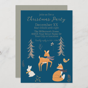 Winter Woodland Tiere Folk Art Blue Weihnachten Einladung