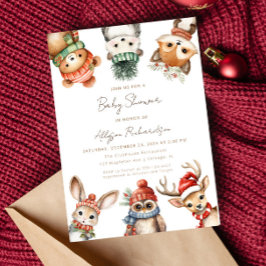 Winter Woodland-Tiere geschlechtsneutrale Babydusc Einladung