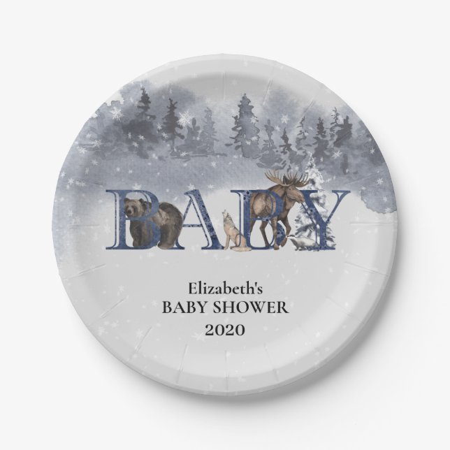 Winter Woodland Tiere Holiday Bear Elche Pappteller (Vorderseite)