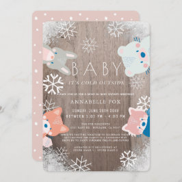 Winter Woodland Tiere Pink Drive-by Baby Dusche Einladung