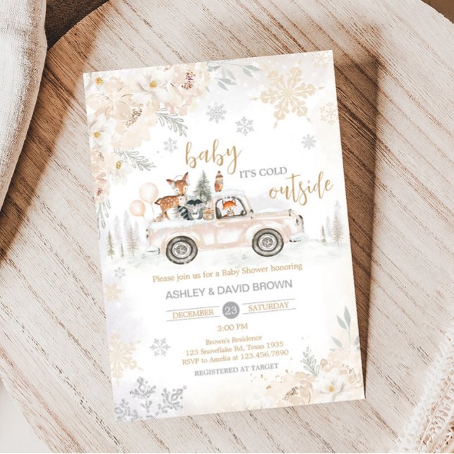 Winter Woodland Truck Kinderdusche Einladung (Woodland Winter Truck Baby Shower Invitation)