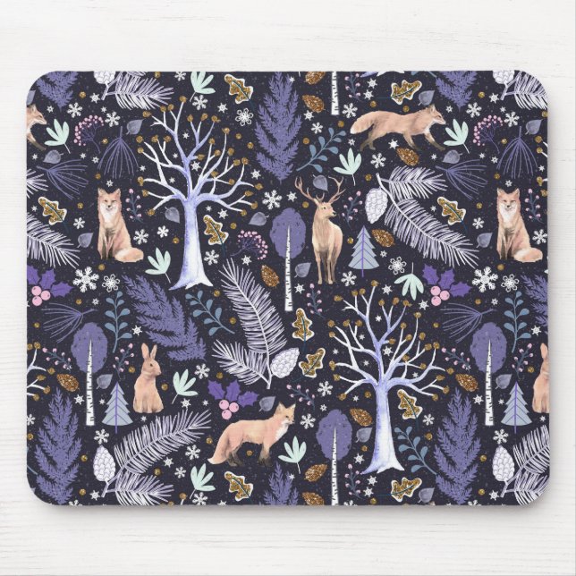 Winter Woodland Violet/Gold ID785 Mousepad (Vorne)