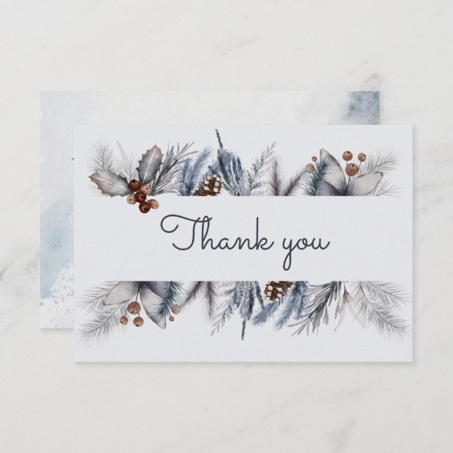 Winter Woodland Watercolor Forest Baby Dusche Dankeskarte (Vorne/Hinten)