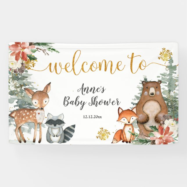 Winter Woodland Weihnachten Blumenjungen Dusche Banner (Horizontal)