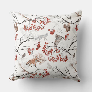 Winter Woodland Wildlife Fox Eichhörnchen Berries Kissen