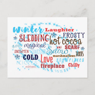 Winter Words Fun Typography Holiday Postcard Feiertagspostkarte