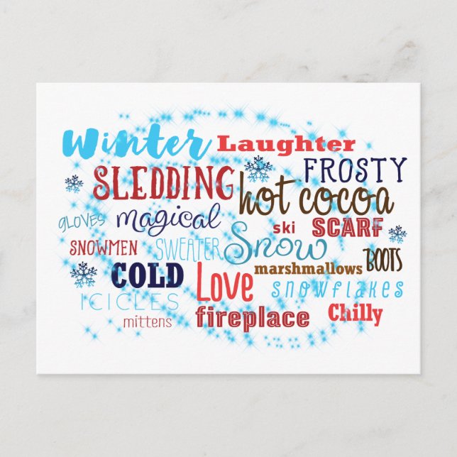 Winter Words Fun Typography Holiday Postcard Feiertagspostkarte (Vorderseite)