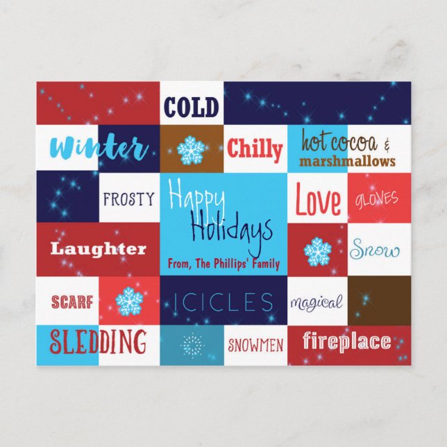 Winter Words Fun Typography Holiday Postcard Feiertagspostkarte (Vorderseite)