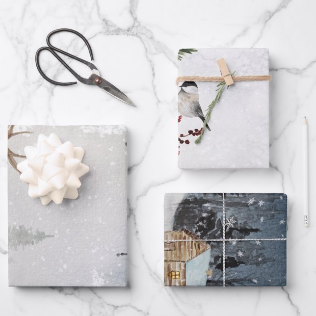 Winter Wrapping Paper Sheets Geschenkpapier Set (Vorderseite)