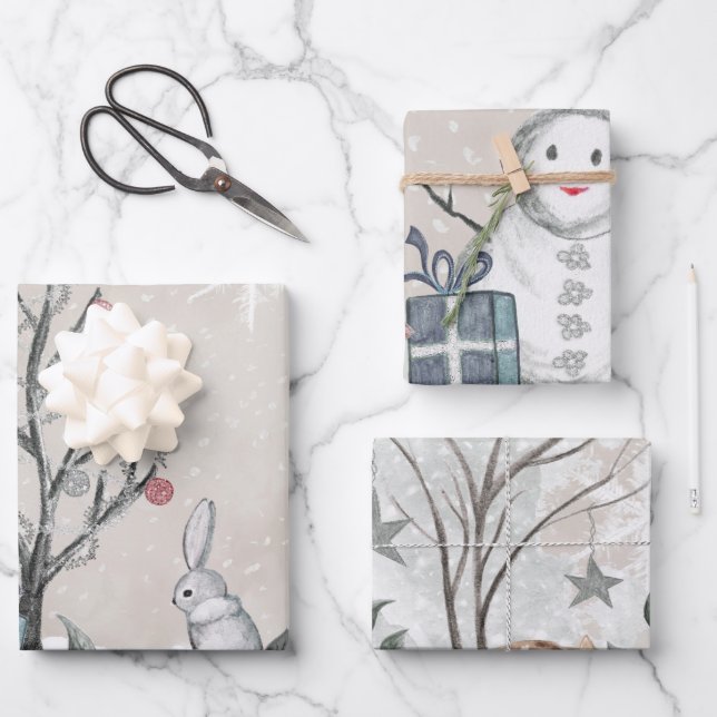 Winter Wrapping Paper Sheets Geschenkpapier Set (Vorderseite)