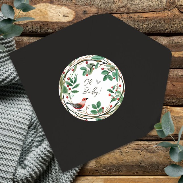 Winter Wreath Berry Christmas Baby Shower Runder Aufkleber (Von Creator hochgeladen)