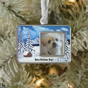 Winter-Wunder-Malshi-Hund gerahmter Weihnachtsschm Rahmen-Ornament Silber