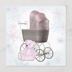 Winter-Wunderland-Baby-Party für Mädchen mit rosa Einladung