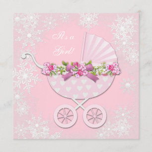 Winter-Wunderland-Baby-Party für Mädchen mit rosa  Einladung