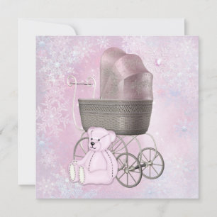 Winter-Wunderland-Baby-Party für Mädchen mit rosa Einladung