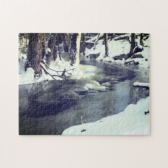 Winter Wunderland Bach Schnee Eisfrost Landschaft Puzzle (Horizontal)