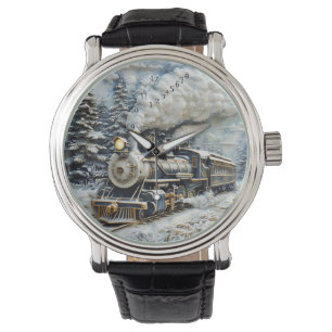 Winter-Wunderland-Dampflok. Armbanduhr