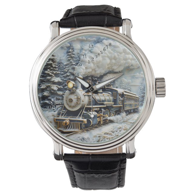 Winter-Wunderland-Dampflok. Armbanduhr (Vorderseite)