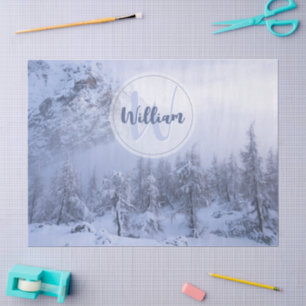 Winter-Wunderland-Nebel-Fichtenwald-Schnee-Monogra Seidenpapier