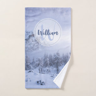 Winter Wunderland Nebel Fichtenwald Schneemonogram Badhandtuch Set
