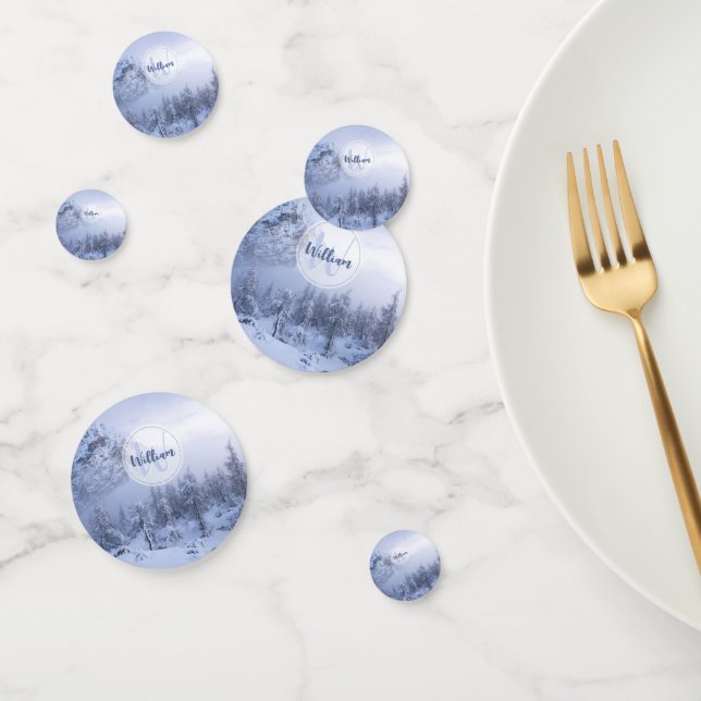 Winter Wunderland Nebel Fichtenwald Schneemonogram Konfetti (Gruppe)