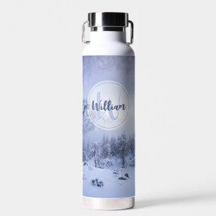 Winter Wunderland Nebel Fichtenwald Schneemonogram Trinkflasche