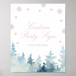 Winter-Wunderland-Partyschild mit Rosa und Silber Poster
