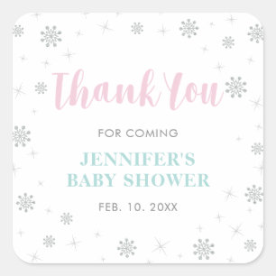Winter-Wunderland, Rosa & Mint Babyparty-Geschenk Quadratischer Aufkleber