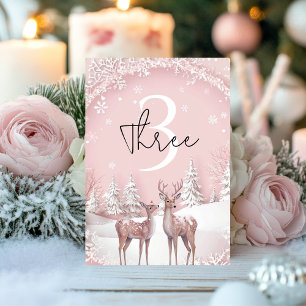 Winter Wunderland Rosa und Hirsch Geburtstag Tischnummer