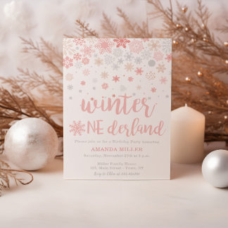 Winter Wunderland Schneeflocken Mädchen 1. Geburts Einladung