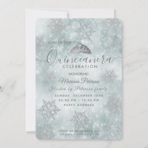 Winter Wunderland staubige blaue Tiara Quinceañera Einladung