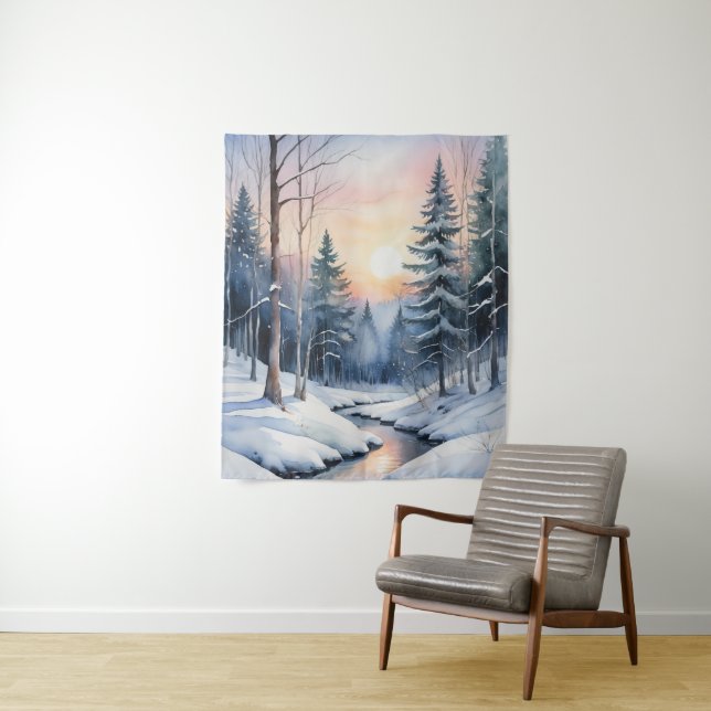 Winter-Wunderland-Waldlandschaft Wandteppich (Beispiel)