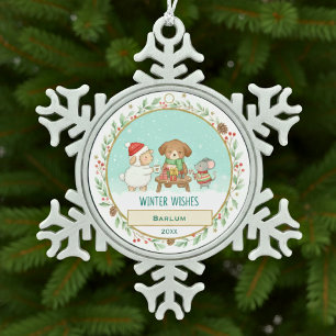 Winter-Wünsche Schneeflocken Zinn-Ornament