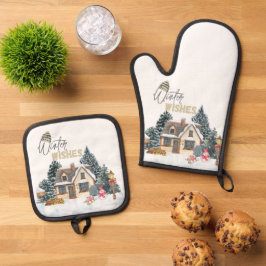 Winter-Wünsche Weihnachtsgeschenk für die Heimdeko Ofenhandschuh & Topflappen-Set