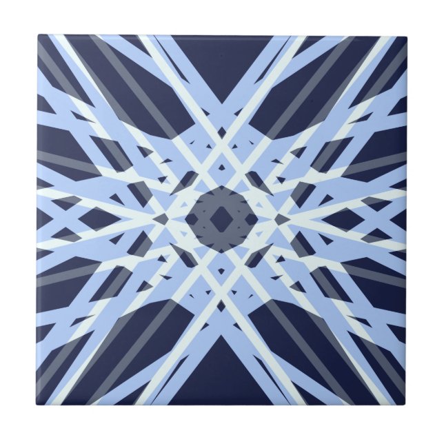 Winter Xmas Blue Gray Retro Geometrisches Muster Fliese (Vorderseite)