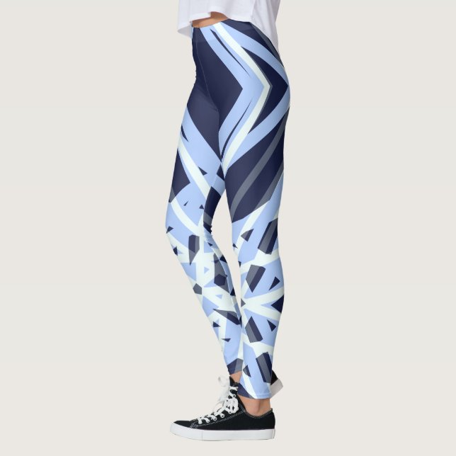 Winter Xmas Blue Gray Retro Geometrisches Muster Leggings (Links)
