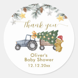 Winter X'mas Tree Tractor Bear Baby Shower  Runder Aufkleber