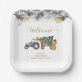 Winter X'mas Tree Tractor Bear Baby Shower Welcome Pappteller