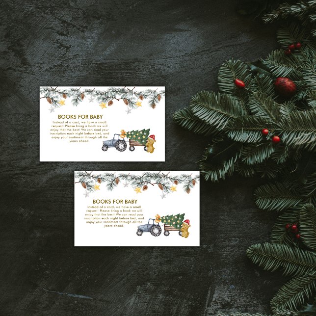 Winter X'mas Tree Tractor Bear Books Baby Shower Begleitkarte (Winter X'mas Tree Tractor Bear Books Baby Shower Enclosure Card)