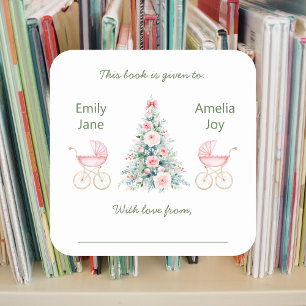 Winter-Zwillinge Mädchen Baby Shower Bookplates Quadratischer Aufkleber