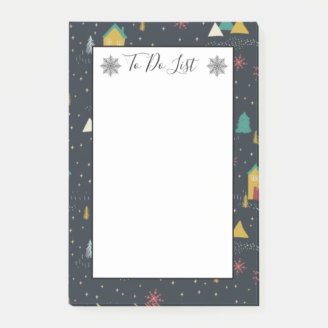 Winterabend Schneeflocken kleine Häuser zu erledig Post-it Klebezettel (Vorderseite)