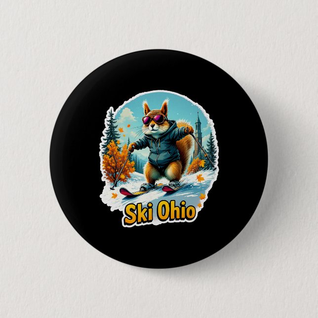 Winterabenteuer in Ohio Skifahren Eichhörnchen Button (Vorderseite)