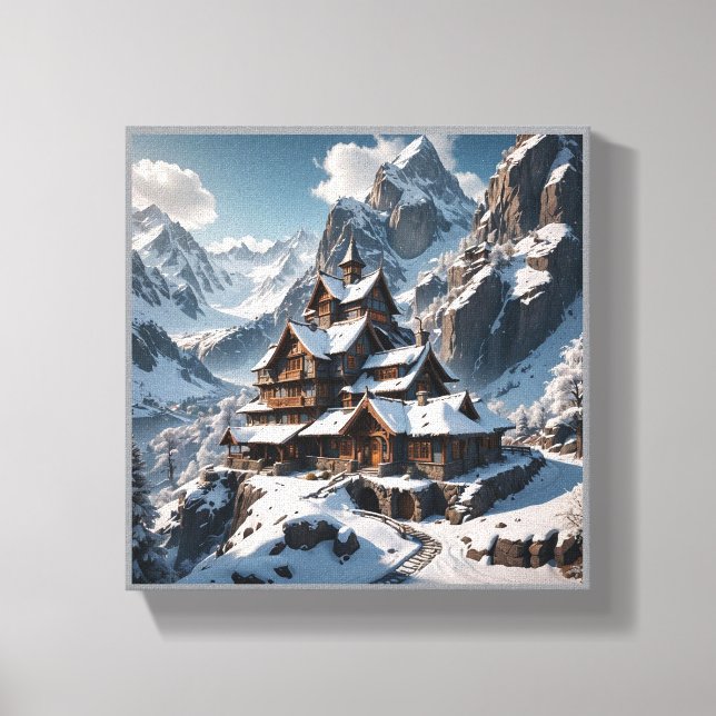 Winteralpine Lodge Canvas Print - Snowy Mountain Leinwanddruck (Vorderseite)