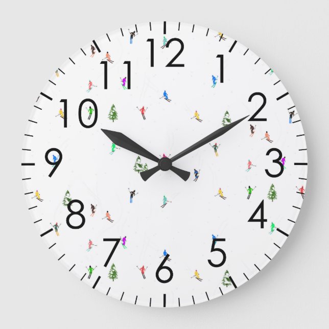 Winteralpine Skifahrer Skispass Große Wanduhr (Vorderseite)