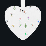 Winteralpine Skifahrer Skispass Ornament<br><div class="desc">Cooles Wintermotiv-Design mit Skifahrern, die Skipisten zwischen schneebedeckten Tannenbäumen in den Alpen abfahren. Freeride-Skifahrer tragen farbenfrohe Vintage Retroski-Anzüge und fahren mit Skiern auf weißem, schneebedecktem Bergland abwärts. Wunderschönes Wintersportspendengeschenk für Skifahrer in Ihrem Kreis von Freunden, Kollegen oder Familie. Whimsical Skier Kunstwerk Illustration Design. Skifahrer Ski Wohngestaltung, Skiteam, Skicoach Geschenk. Skifahrer...</div>