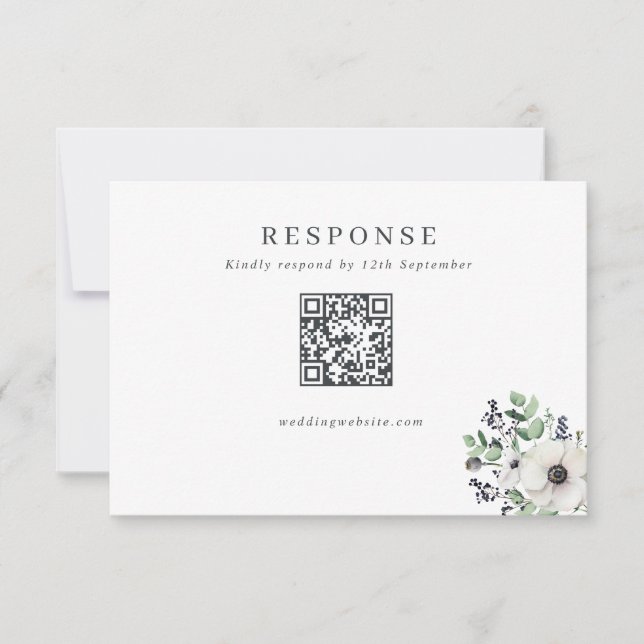 Winteranemonen HochzeitQR-Code RSVP Karte (Vorderseite)