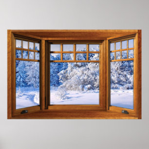 Winteransicht mit frischem Schnee - Fake-FensterIl Poster