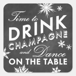 Winteraufkleber Zeit, Champagner zu trinken Quadratischer Aufkleber