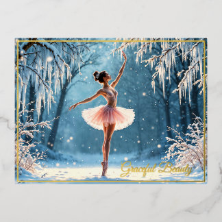 Winterballetanz Eistanz Blick auf den Wald Folie Einladungspostkarte