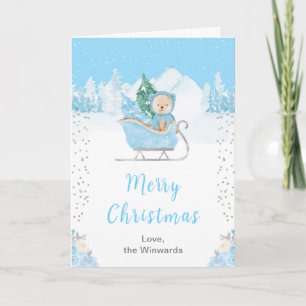 Winterbär Blaue Schlitten Frohe Weihnachten
